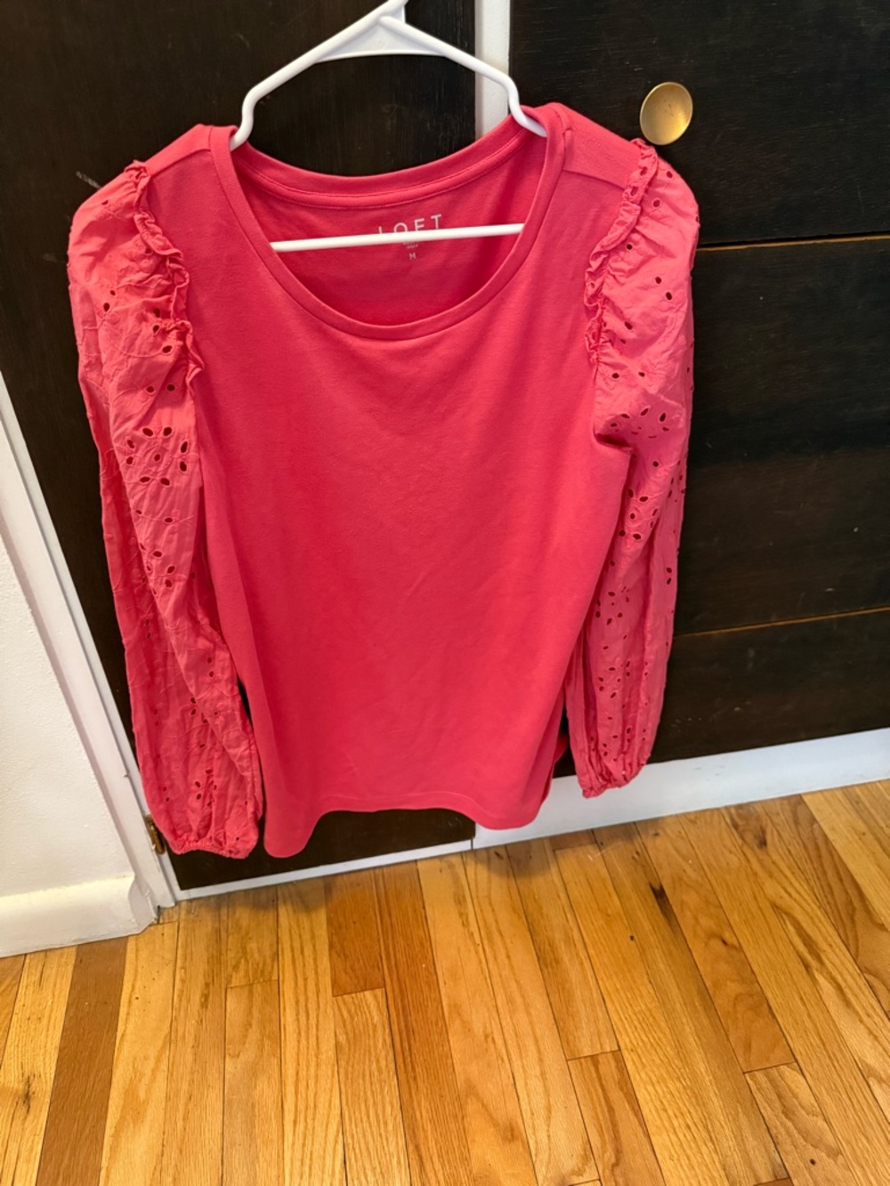 LOFT Hot Pink Eyelet Ruffle-Sleeve Long Sleeve‎ Top